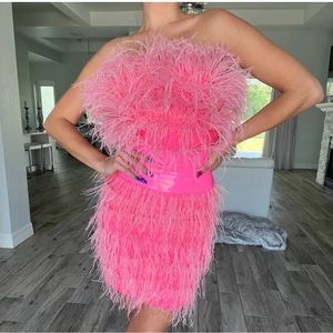Akira Dresses | Nwt Pink Feather Strapless Mini Dress | Color: Pink | Size: S